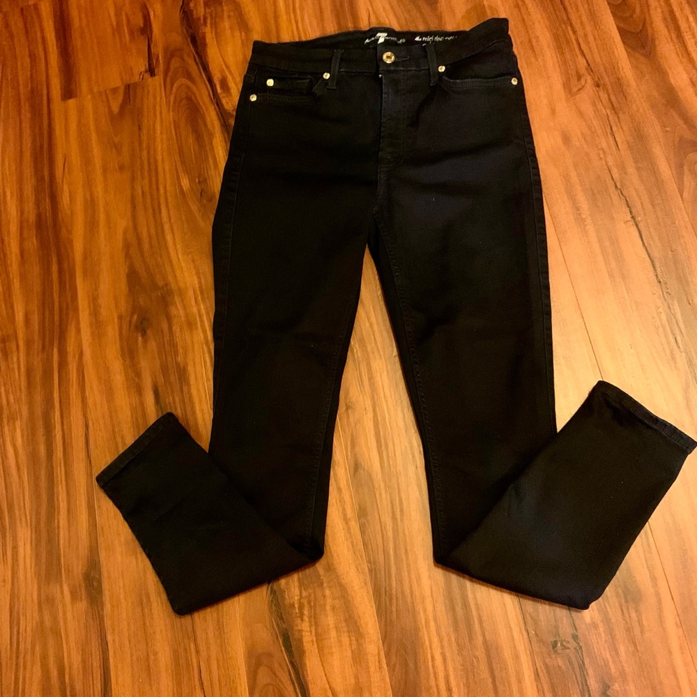 LN 7 FOR MANKIND MID RISE ANKLE SKINNY JEANS. DARK BLUE. - Picture 2 of 12